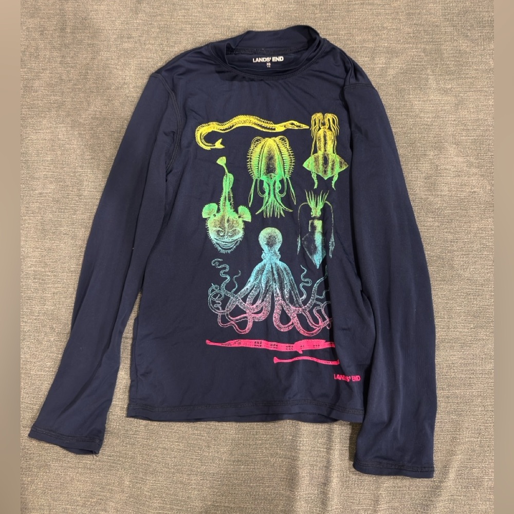 Lands' End Navy Kids Rashguard with Neon Sea Creatures